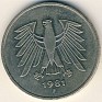Deutch Mark - 5 Mark - Germany - 1975 - Copper-Nickel - KM# 140.1 - 29 mm - Obv: Denomination within rounded square. Rev: Eagle above date. - 0